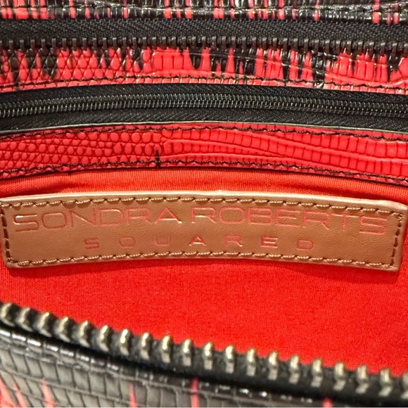 Sondra Roberts Squared Clutch Envelope Bag Red Black Edgy Whimsigoth Snakeskin - Picture 3 of 11